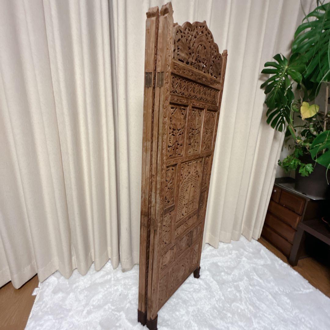 アジアン 木彫りパーテーション 4連 幅200cm×高さ155 ついたて