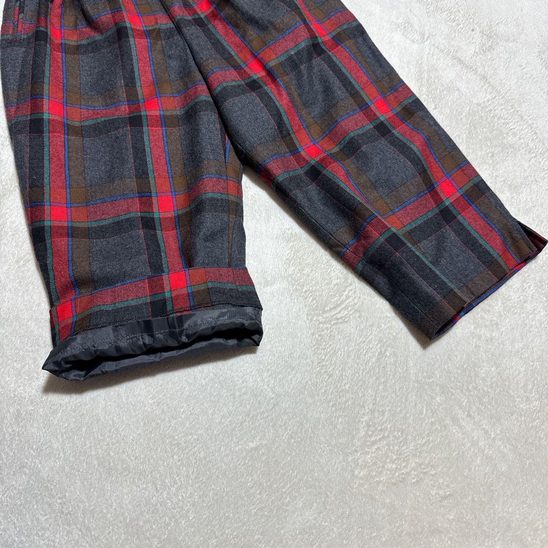 【sporutino】 毛100%レトロチェック柄ワイドパンツ 七分丈 紺ブレ