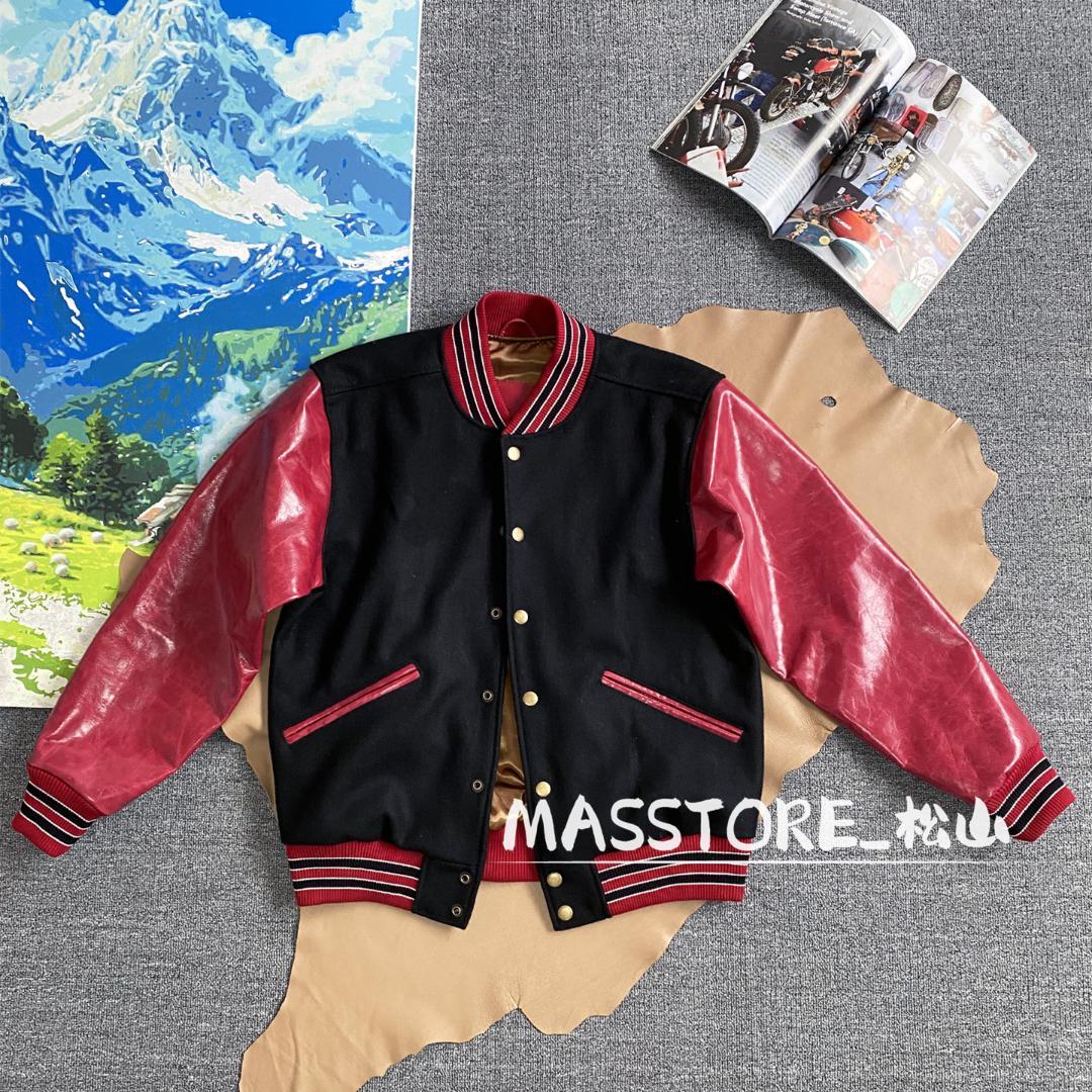 美品 スタジャン 袖革 中綿 レザージャケットストリート牛革袖 S-XL