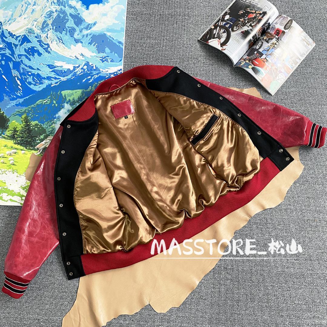 美品 スタジャン 袖革 中綿 レザージャケットストリート牛革袖 S-XL