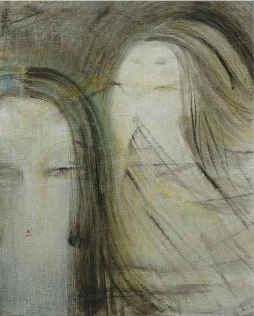 油絵 絵 絵画インテリア 額付(青緑＋金色の枠) F6-050413 人物女性像