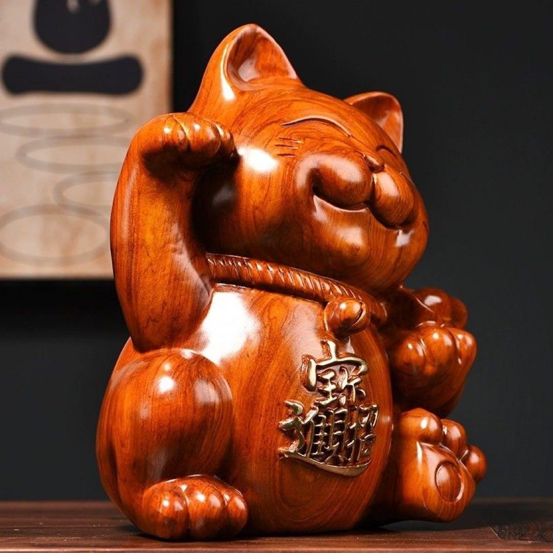 木製 招き猫 大きめ 茶色