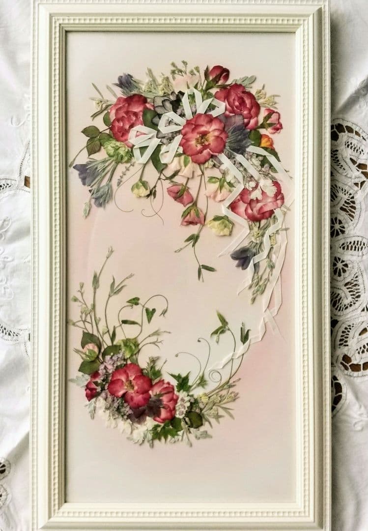 押し花アート〜クレッセントブーケ〜押し花額 絵画 インテリア雑貨 額装 花の絵