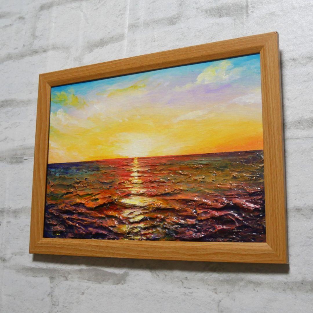 油絵 油彩 油彩画 絵 絵画【朝日に輝く海】