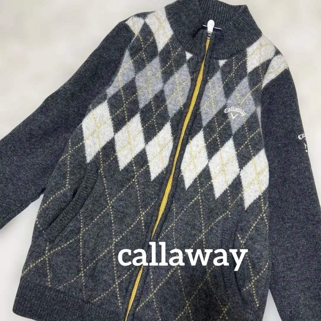 【美品】callawayキャロウェイ アンゴラ混 上質アーガイル ニットブルゾン