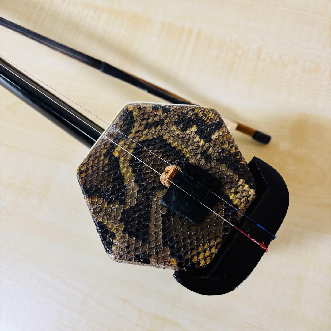 【希少品】　二胡　蟒皮色木二胡　弦楽器　へビ皮　送料込み　ケース付き