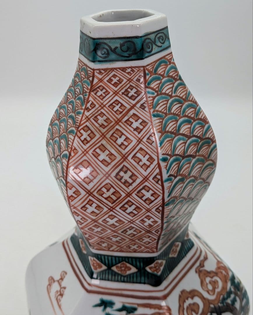 九谷焼 瓢花入 花器 フラワーベース 瓢箪型花瓶 花生 色絵付 山水図 置物