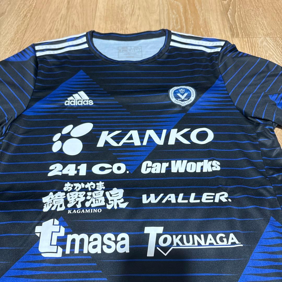 adidas サッカーシャツ 黒/青 ストライプ