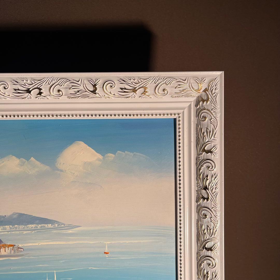 手書き油絵 地中海の風景 額付 肉筆絵画 インテリア 油彩画