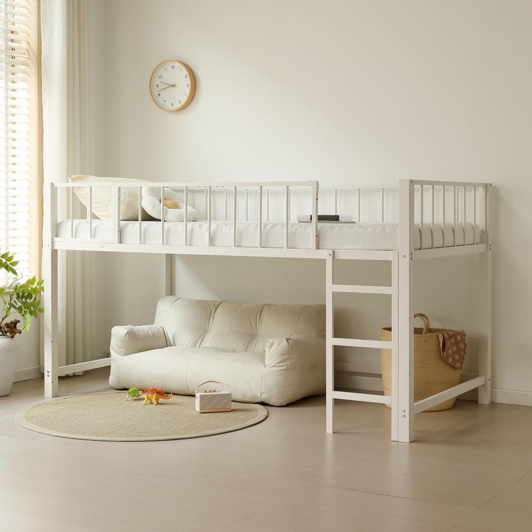 限定価格！ロフトベッド　スチール製　左右入れ替え　子供部屋に適用　WHITE