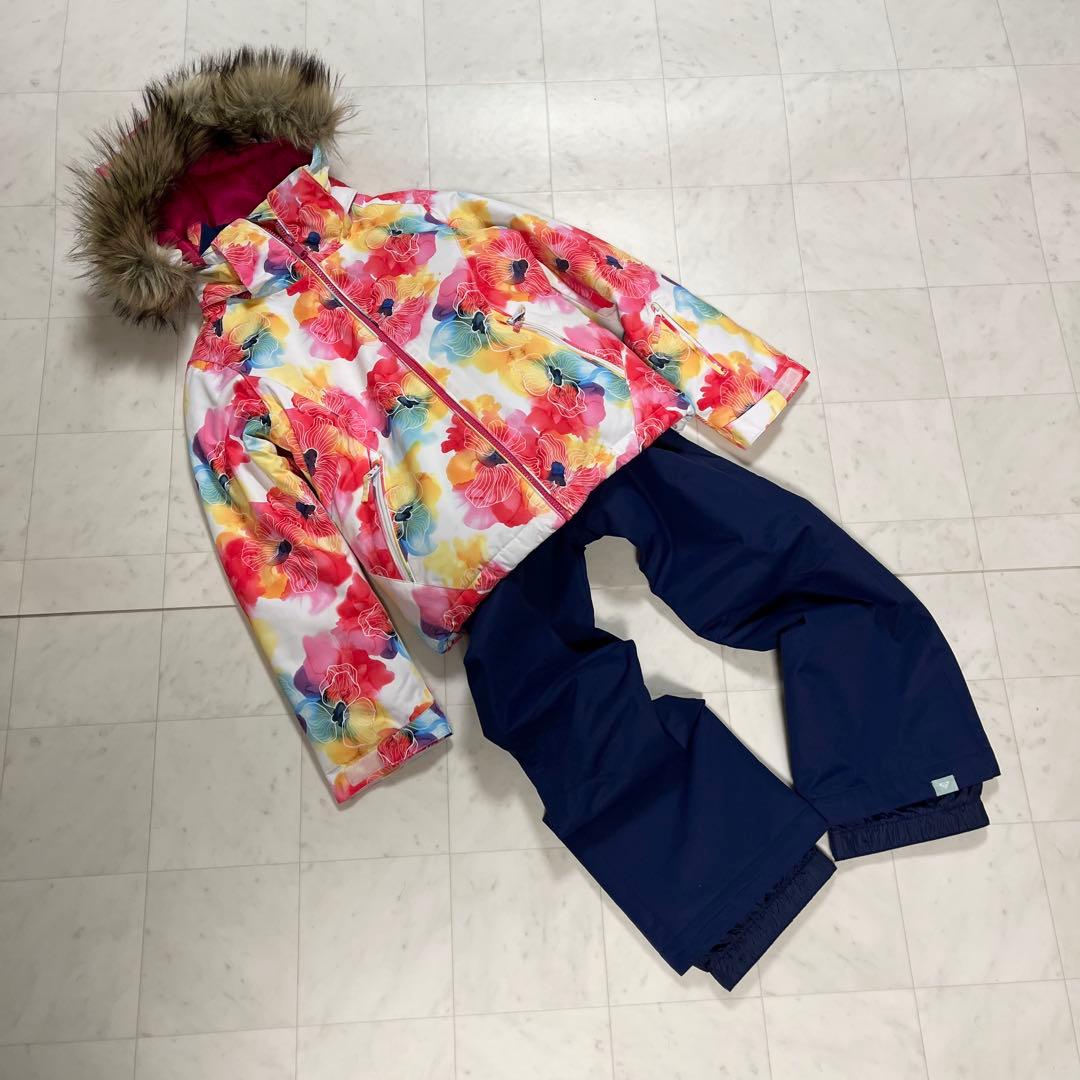 美品 ROXY ボードウエア 130 スキーウエア 女の子 花柄 ウエア上下