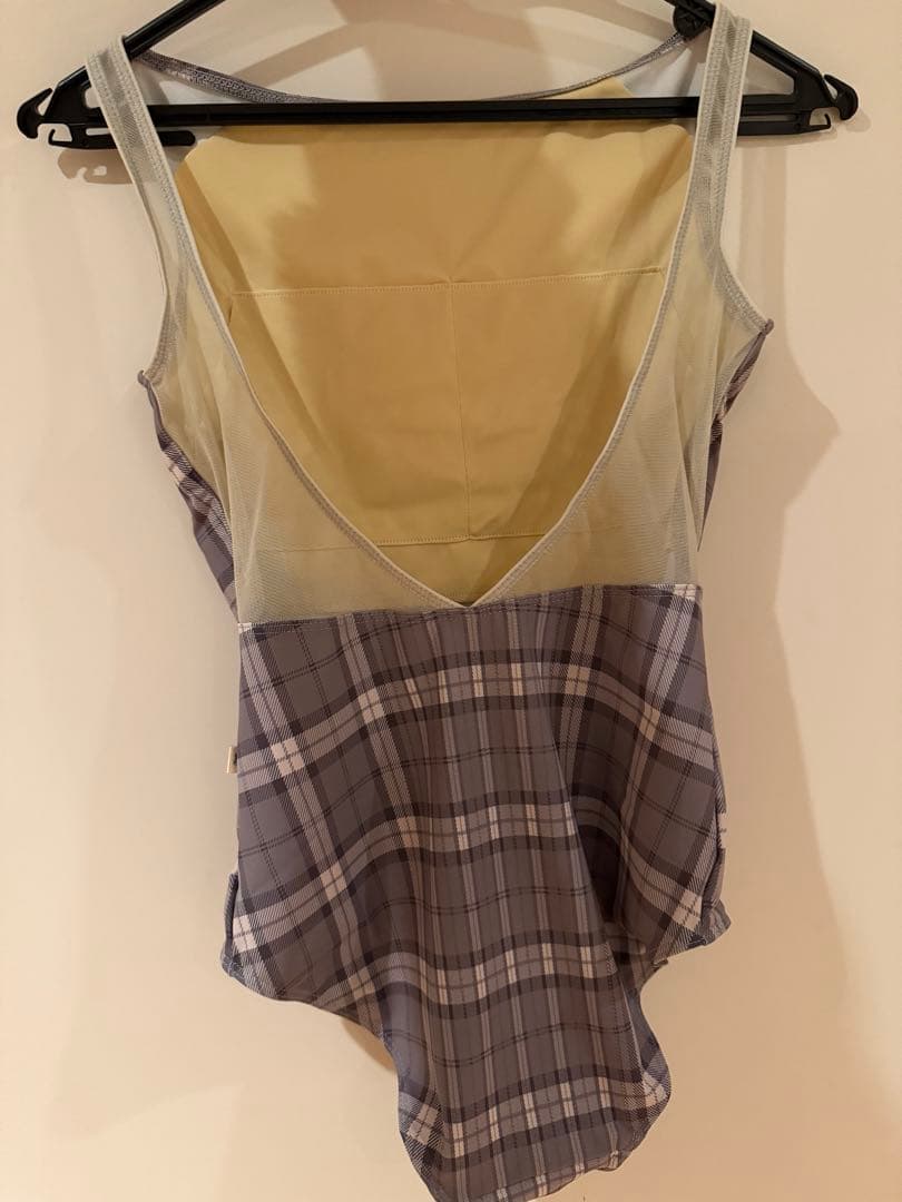 新品 M size unoa ウノア レオタード バレエ チェック グレー