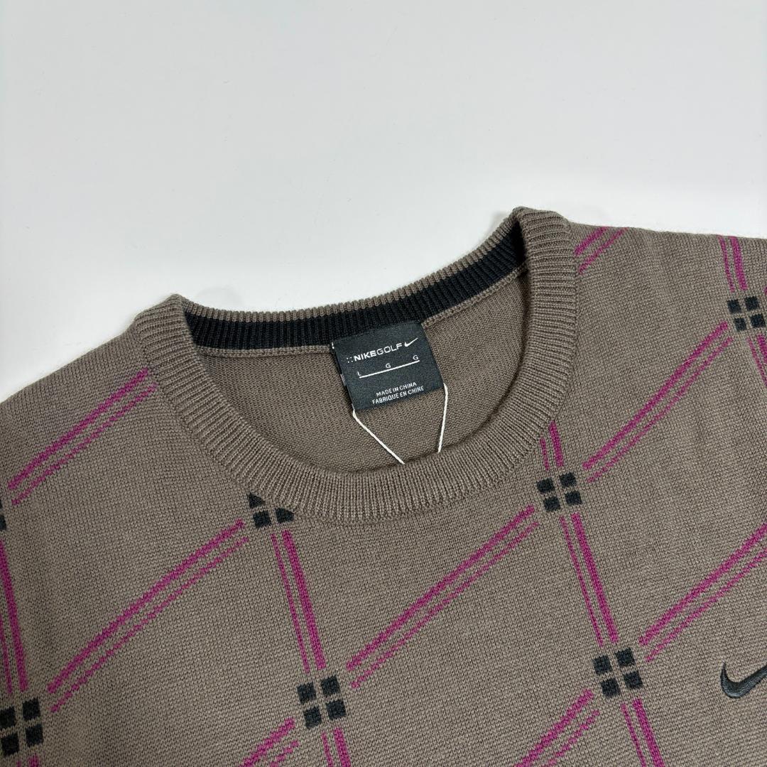 L　NIKE GOLF　前身頃総柄ハイゲージニット　ゴルフセーター　ナイキゴルフ
