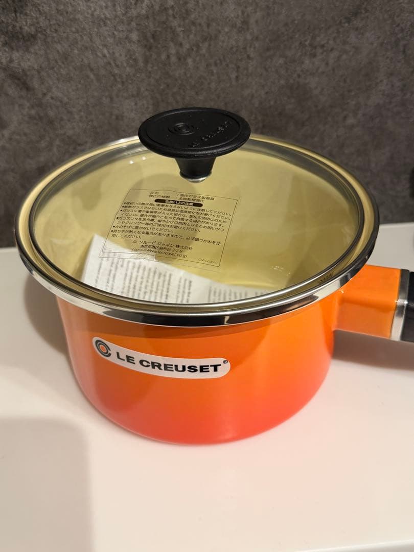【Nom】LE CREUSET オレンジ 片手鍋 16cm ガラス蓋付き