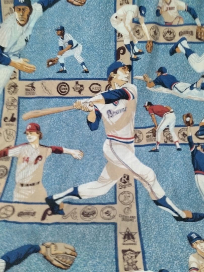 MLBチームロゴ　プリント生地　マルチカバー　ビンテージ　80s