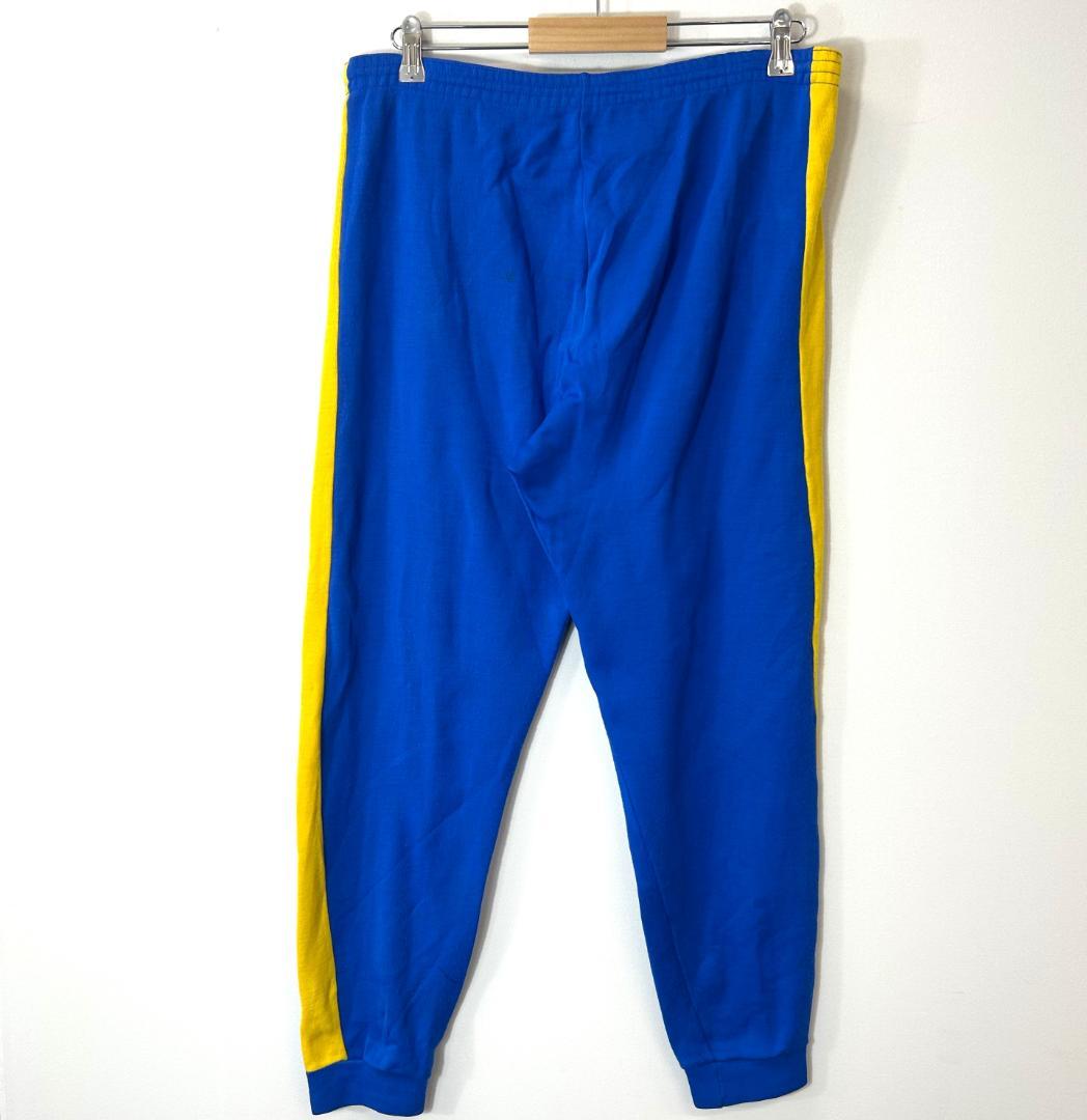 【極彩配色】ジャージパンツ 青黄 XL テーパード レトロ