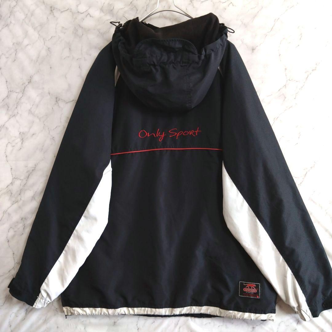 ★重14　AIRNESS　厚手プルオーバートップL　黒白赤　裏フリース　US古着