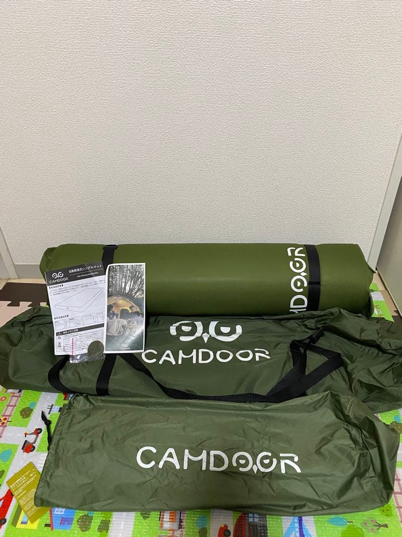 CAMDOORインフレーターマット10cm車中泊 自動膨張 収納袋付き グリーン