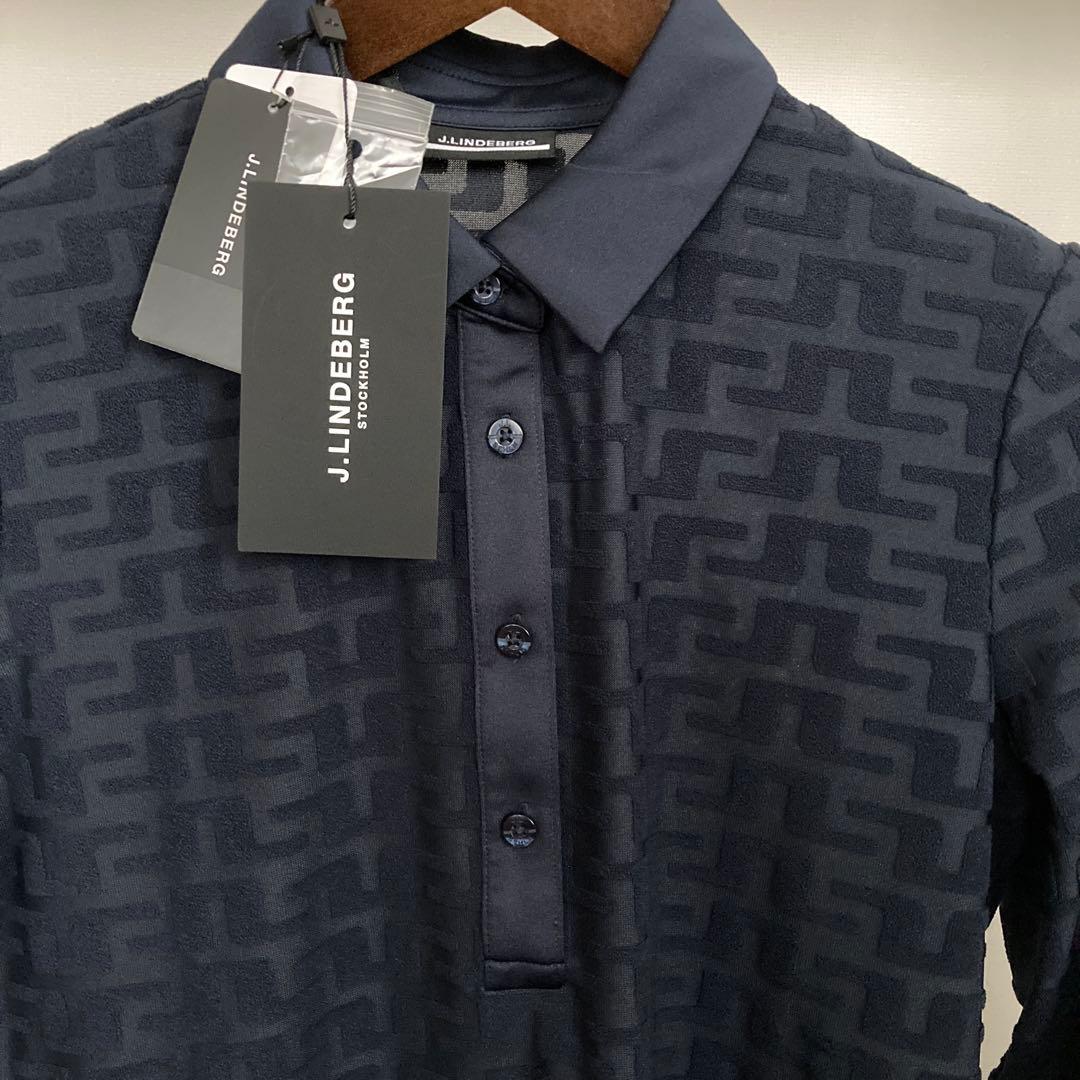 【新品】J.LINDEBERG レディースゴルフ長袖ポロシャツ ネイビー L