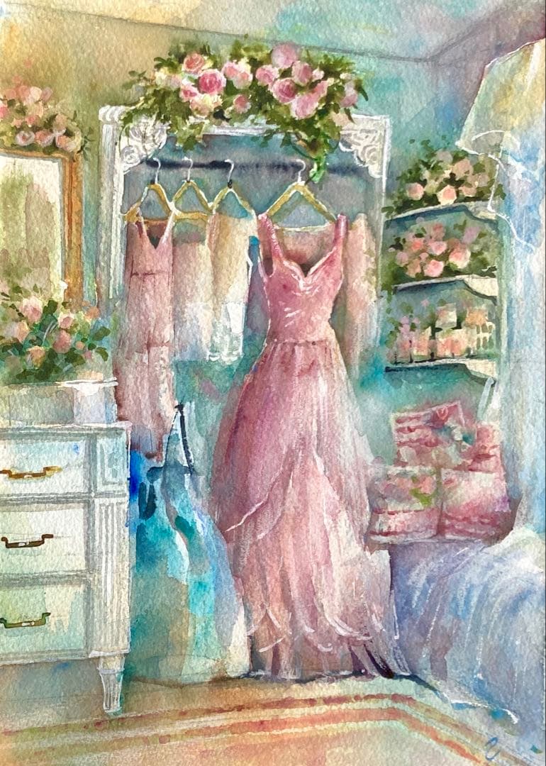 水彩画 原画 本日のドレス