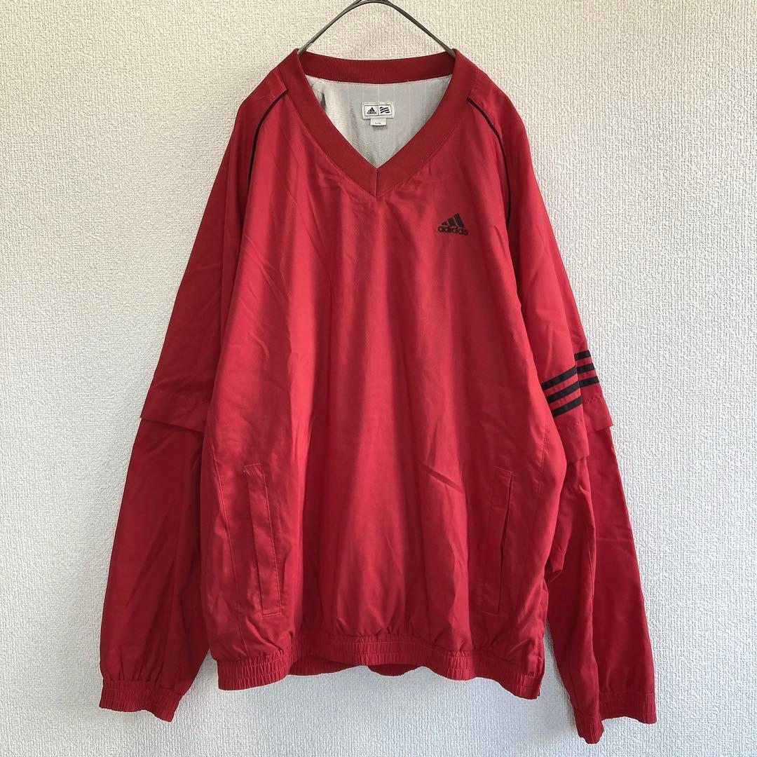 adidas アディダスゴルフ プルオーバー 2WAY Vネック ゆったり 赤L