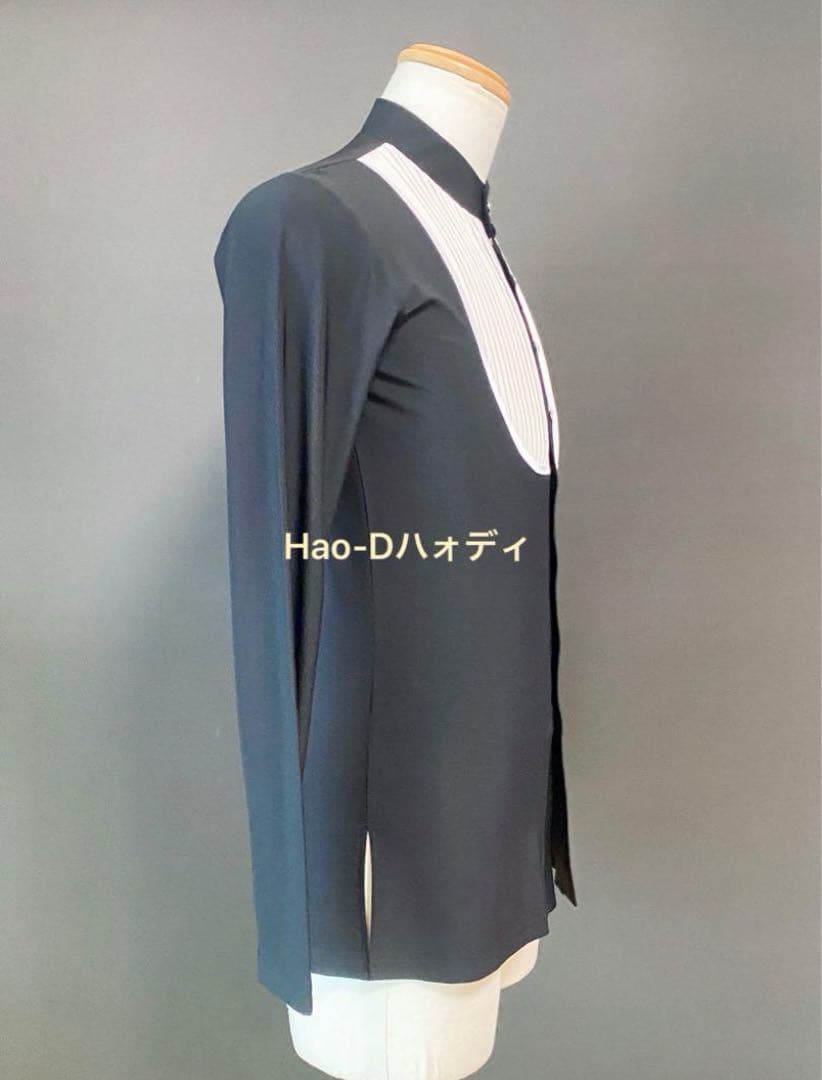 社交ダンス★ラテン★メンズ★新品★シャツ★白黒★イカ胸★S