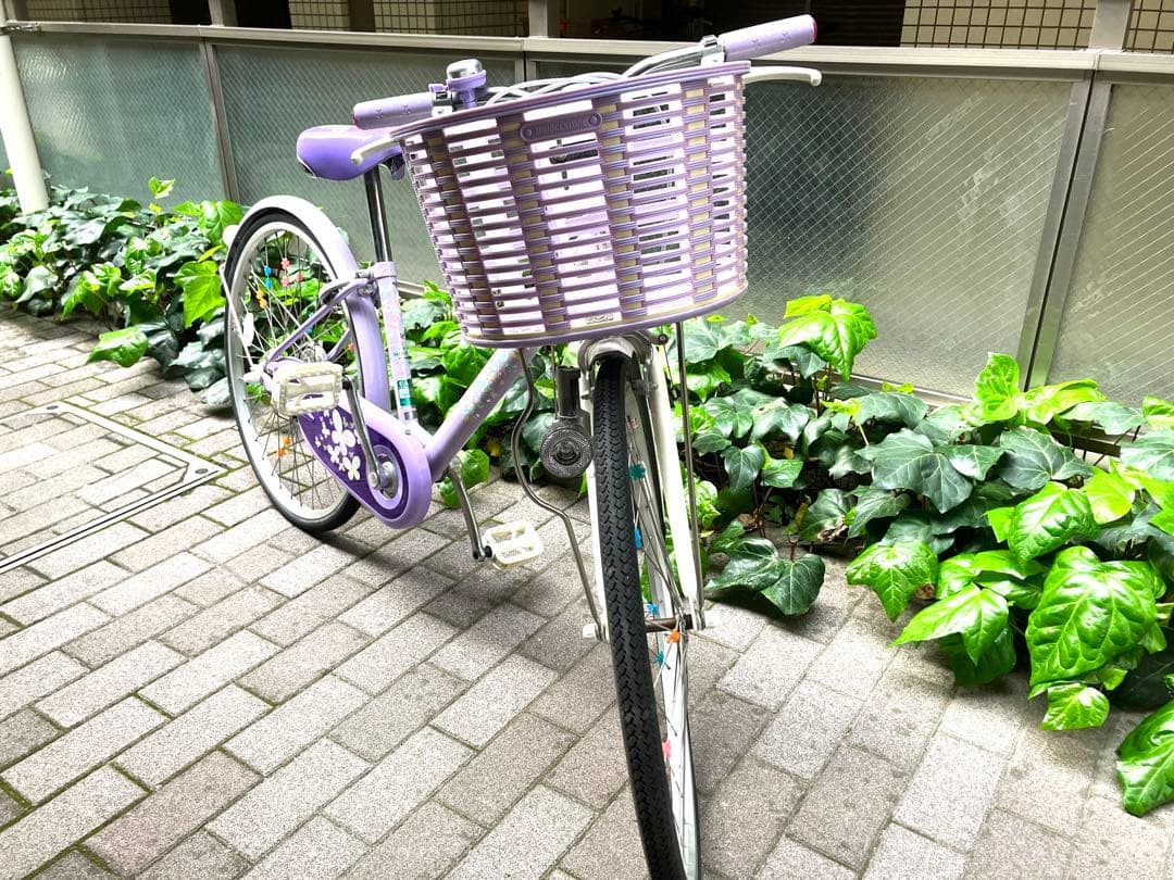 ブリヂストン子供用自転車 パープル 花柄 バスケット付き