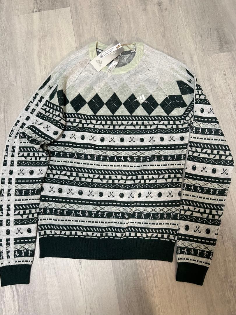 新品　Sサイズグリーン　ADIDAS GOLF ヒストリカルパターンセットアップ
