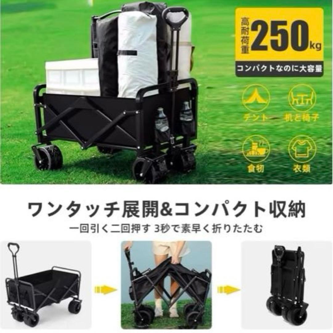 キャリーワゴン 230L大容量 長物対応 後部展開可 耐荷重250kg ブラック