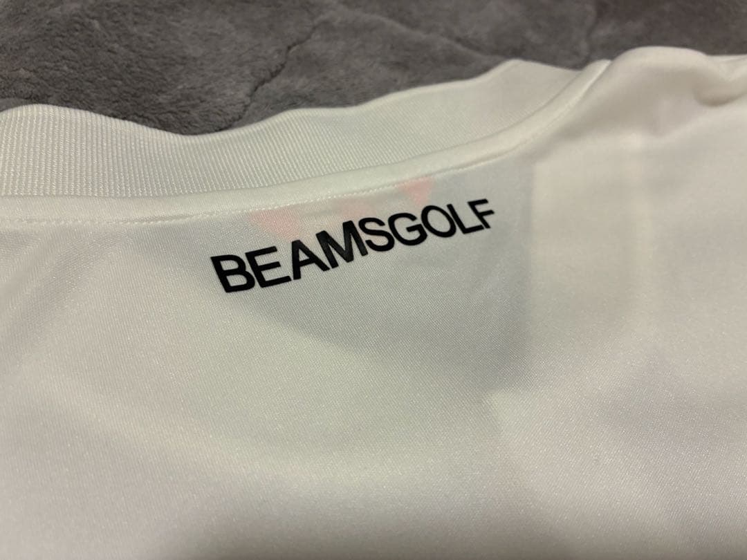 BEAMS GOLF モックネック 半袖ポロシャツ ロゴ ホワイト