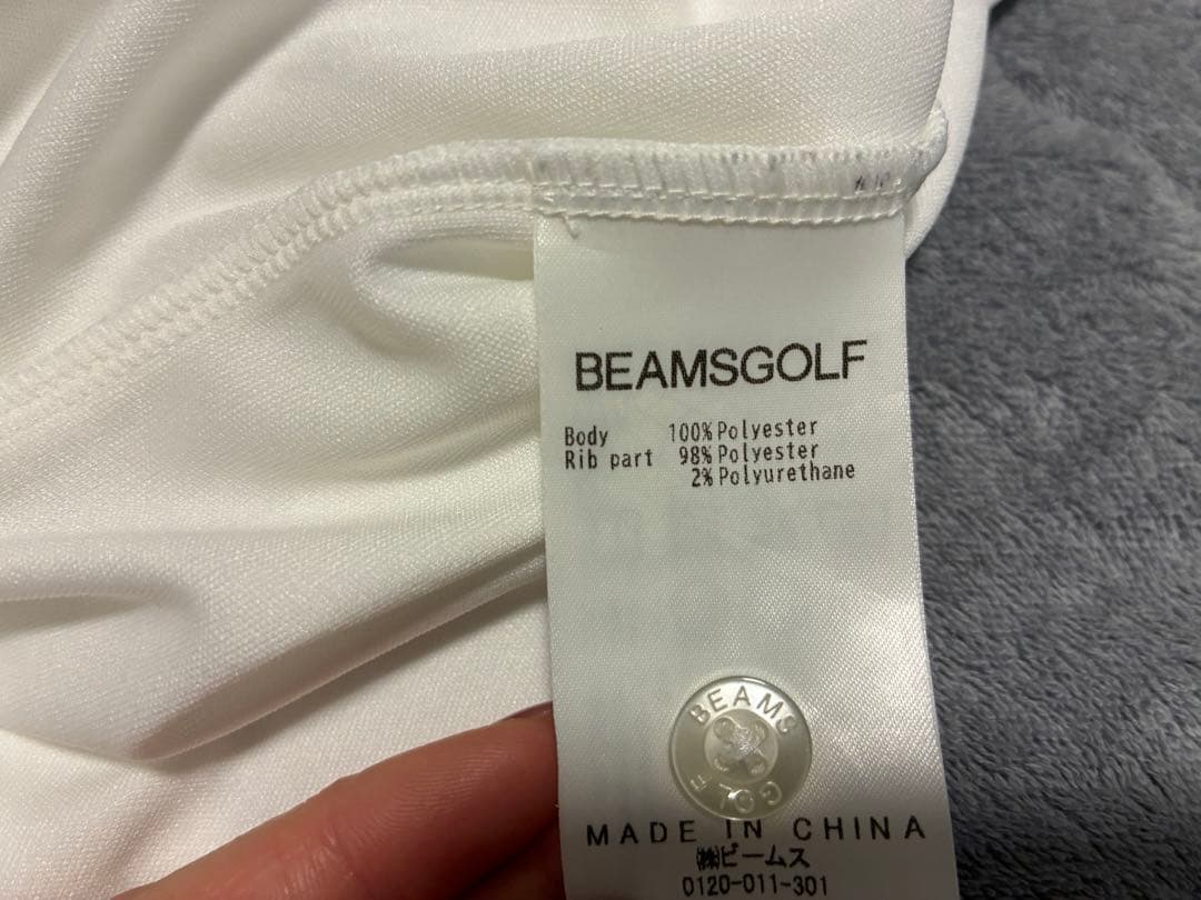 BEAMS GOLF モックネック 半袖ポロシャツ ロゴ ホワイト