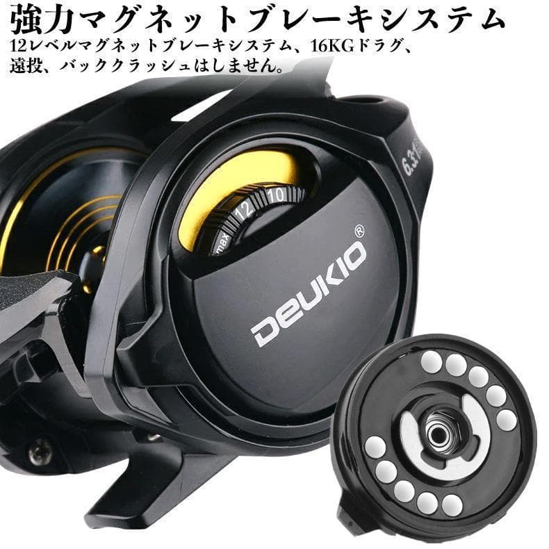 YU179X左 カーボンボデイ 深溝 ベイトリール ド16kg ブレーキ12階段