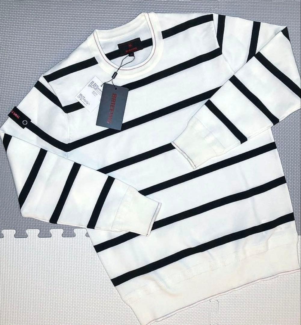 BRIEFING GOLF MS ストライプ クルーネックニット（WHT／M）