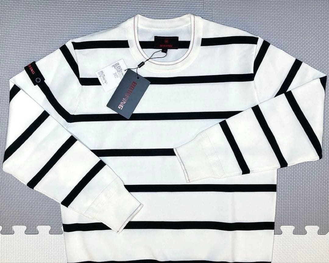 BRIEFING GOLF MS ストライプ クルーネックニット（WHT／M）
