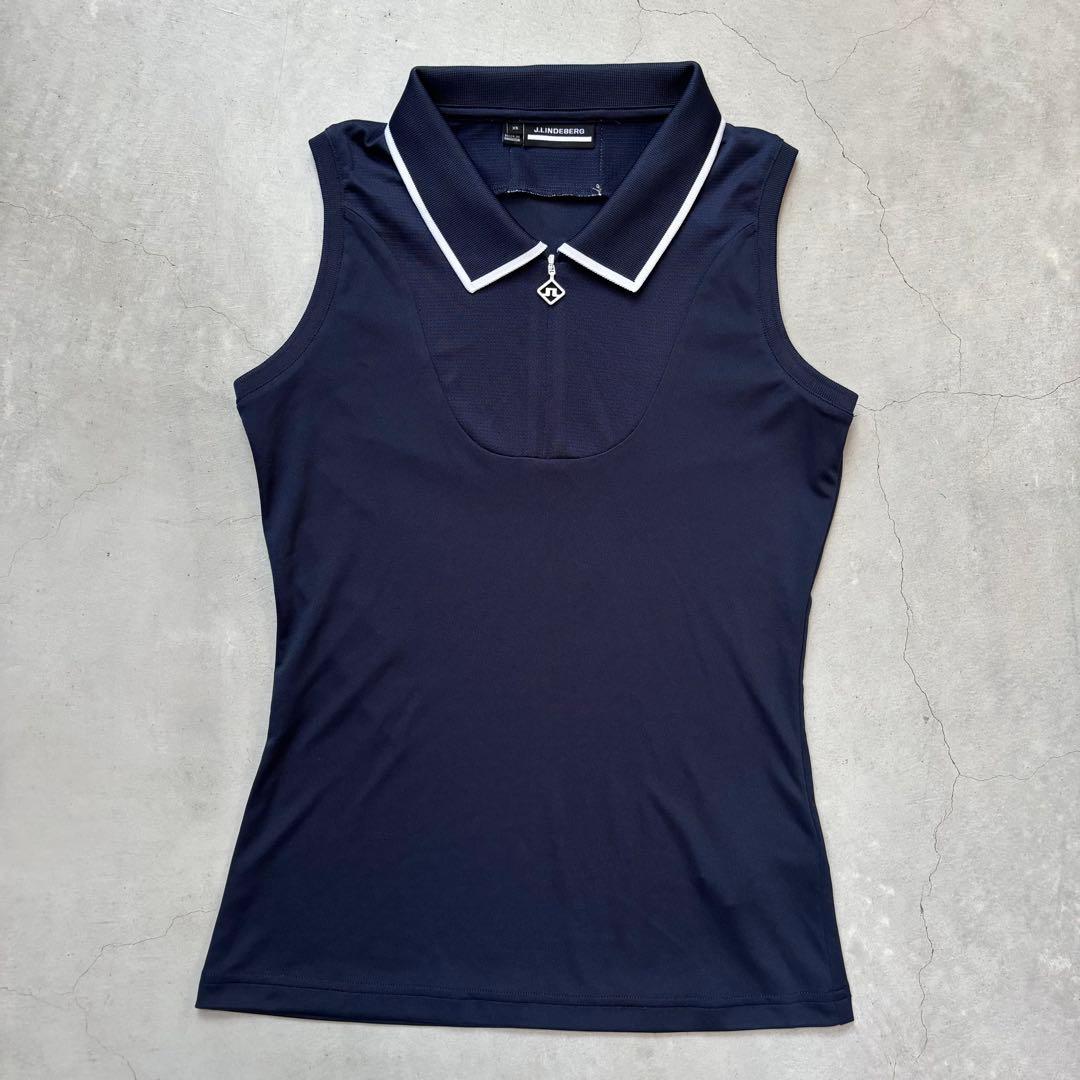【美品】J.LINDEBERG ジェイリンドバーグ ノースリーブポロシャツ ロゴ