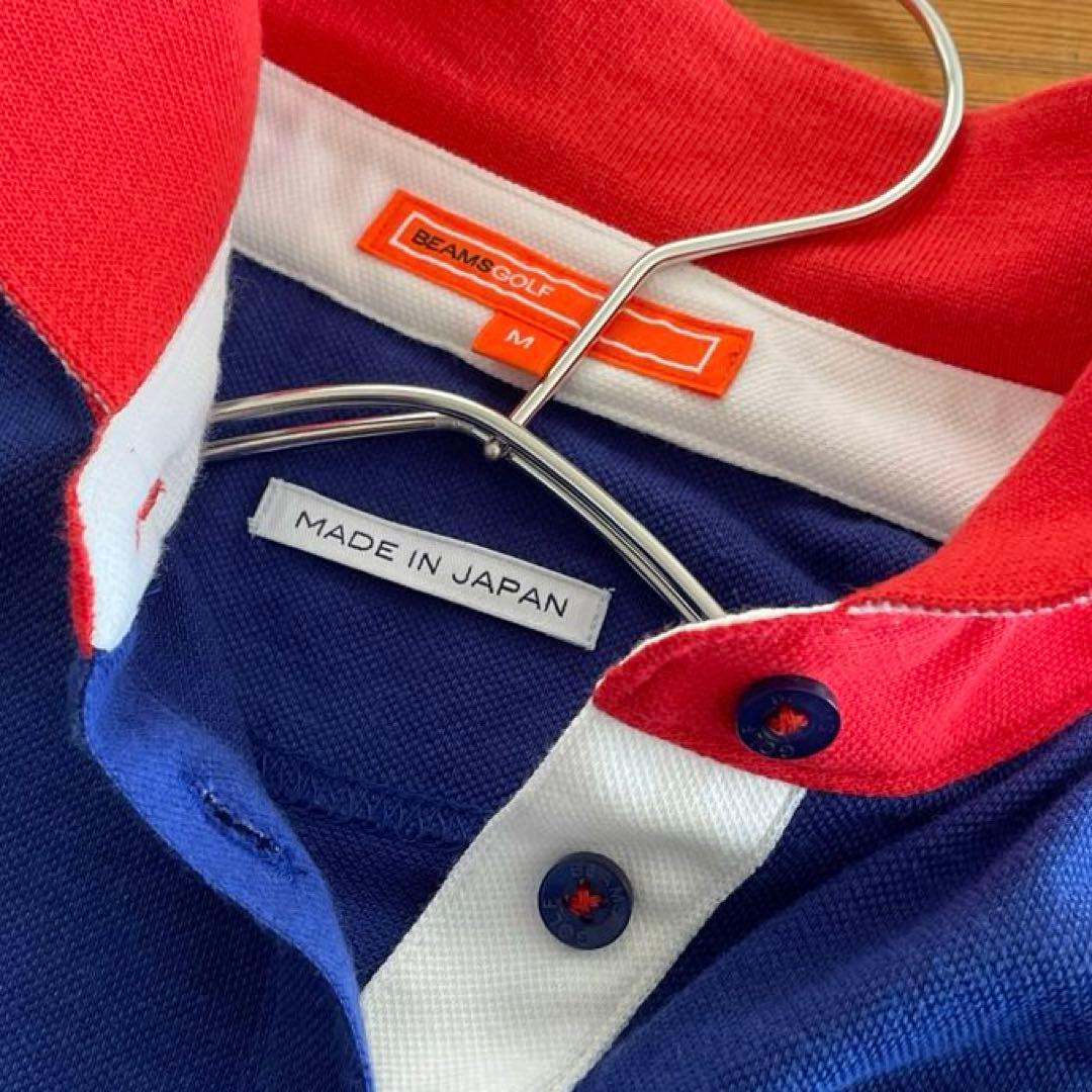 BEAMS GOLF 日本製　ゴルフ半袖ポロシャツ　トリコロールカラー