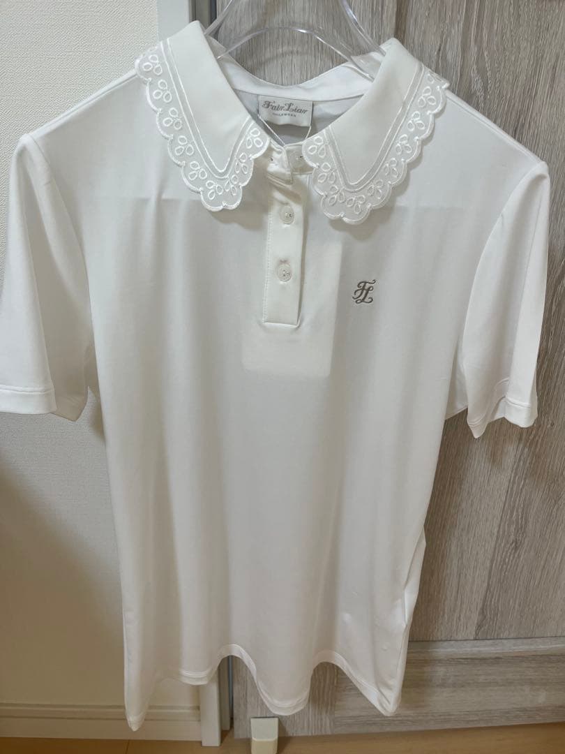 fairliar フェアライアー　アイレットレースカラ―Tシャツ (ホワイト)