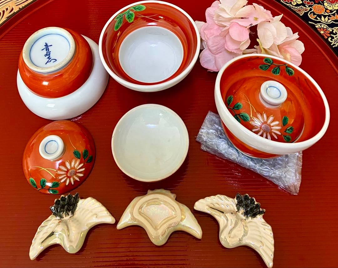 和食器セット　5名様用　25点 扇型皿　有田焼　陶峰窯　小鉢 鶴型　箸置　お椀