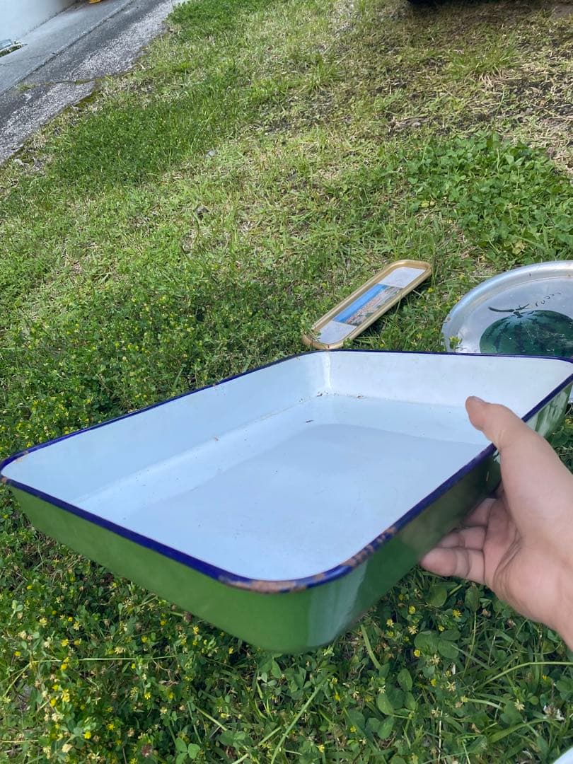 ホーロー　ビンテージ　　トレー　ジャンクガーデン　容器　お盆　まとめ　昭和レトロ