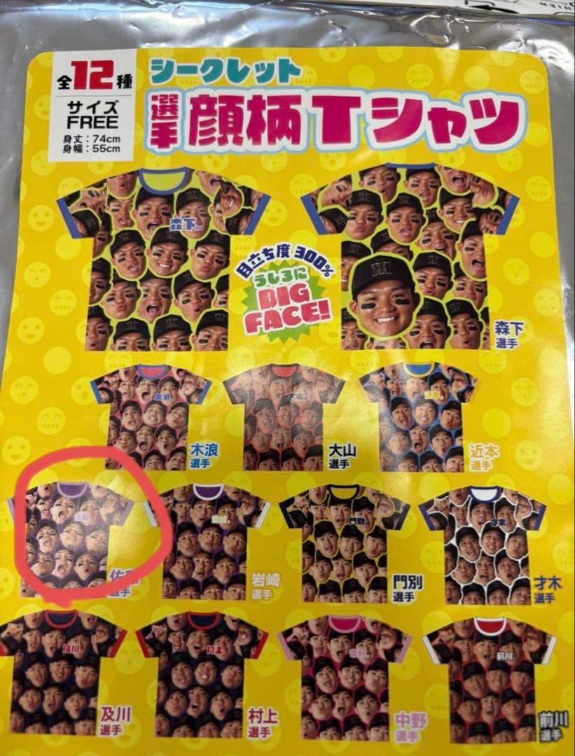虎*姫様 佐藤輝明 シークレット 顔柄Tシャツ 阪神