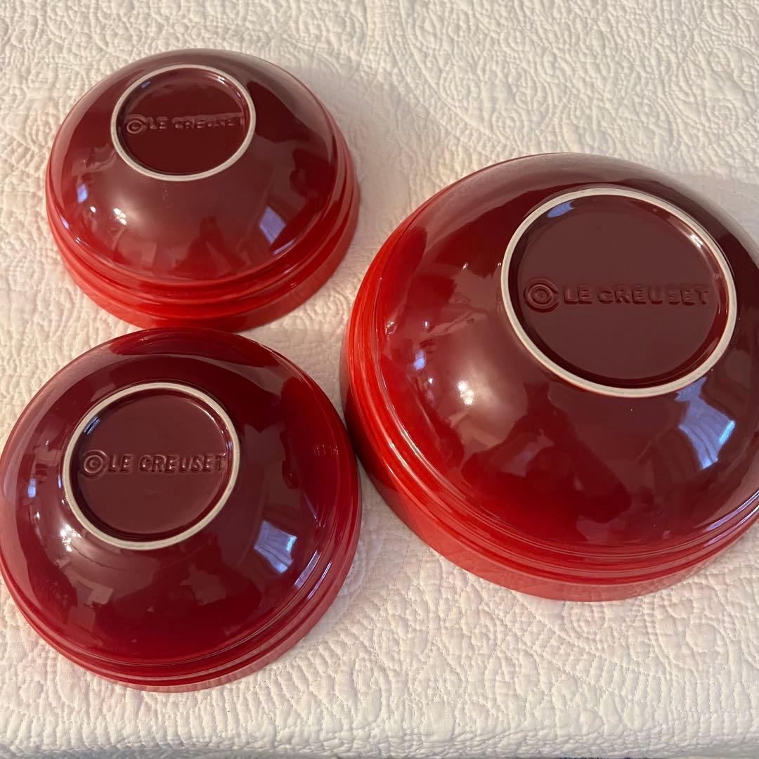 ⑪LE CREUSET レッド マルチボウル 3個セット ルクルーゼ 赤 大鉢