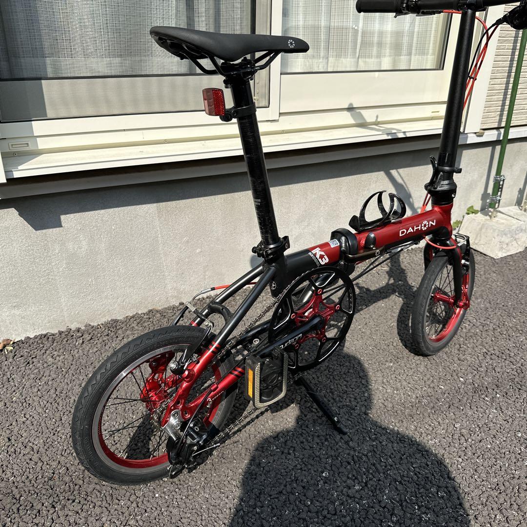 DAHON K3 赤黒カラー 純正ハンドグリップ　ライト付き