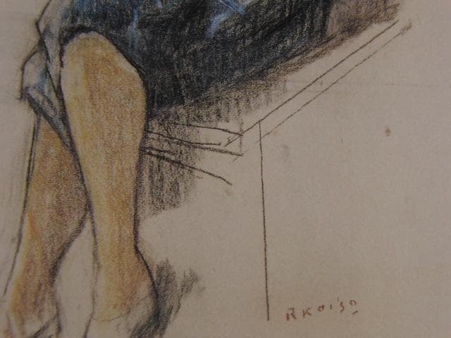 小磯良平、【青いサマーニットの女】、希少な限定額装用画集画、新品高級額 額装付