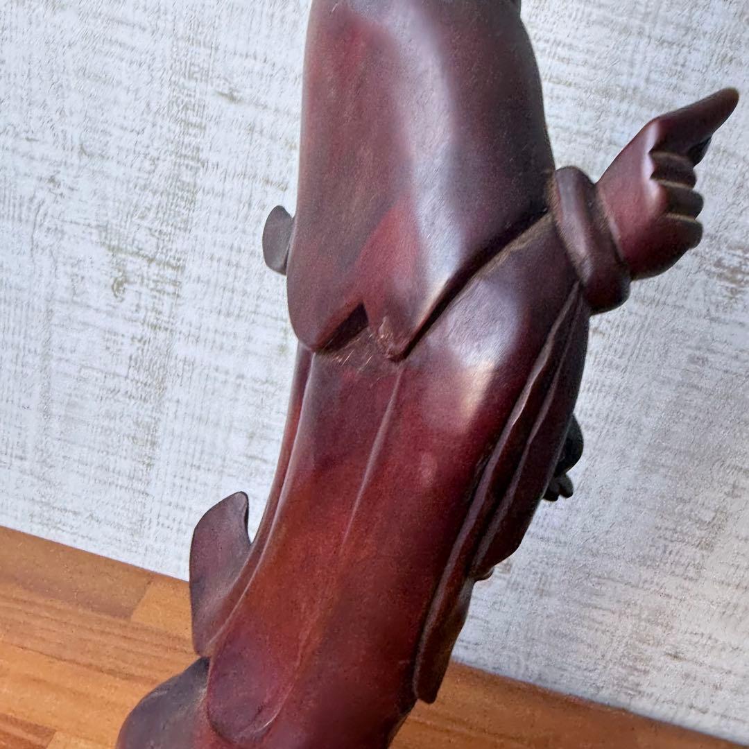 特大 45cm 木彫り 観音菩薩像 仏像 彫刻 骨董 レトロ