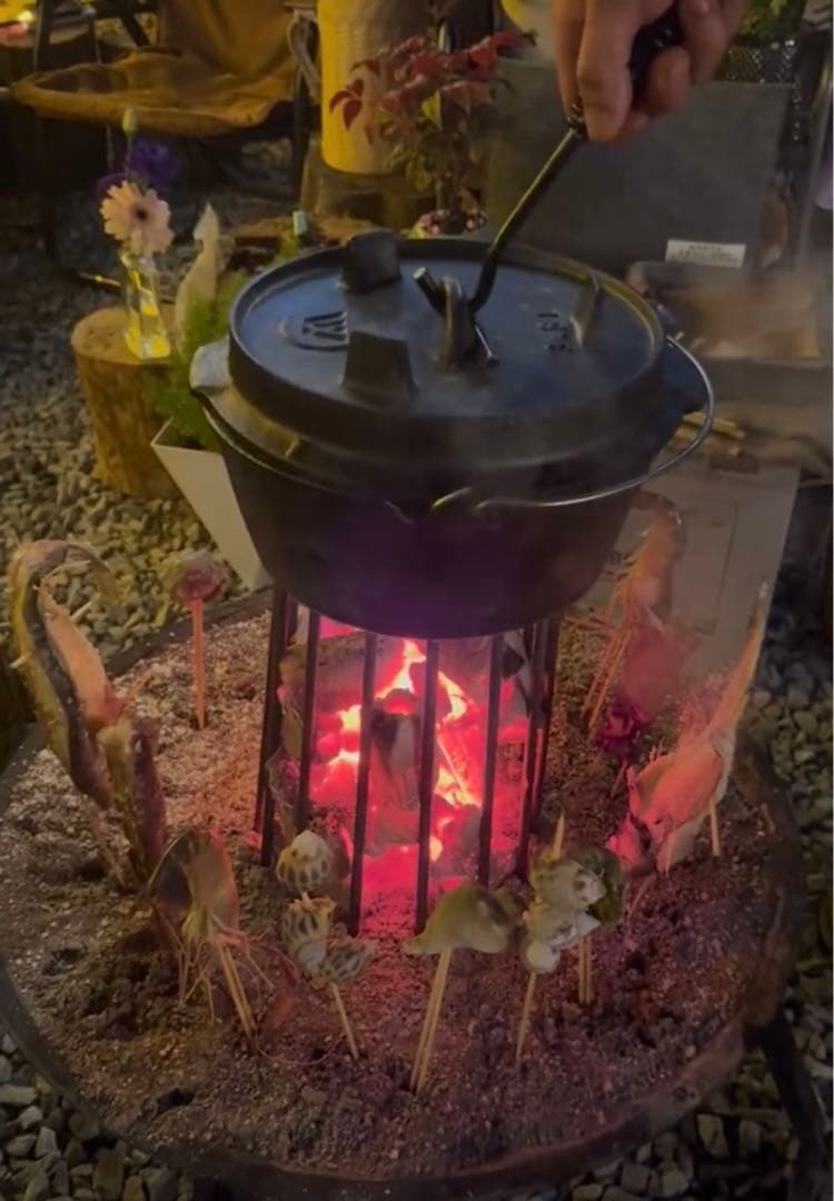 原始焼きスタンド 炉端焼き 五徳 魚焼き 枠囲炉裏　火鉢4つ