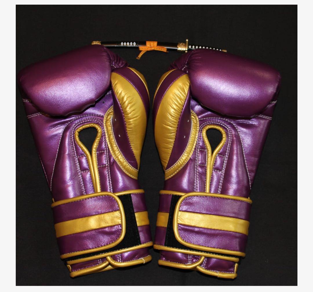 WINBOXING 高級牛皮革ボクシンググローブ 紫と金