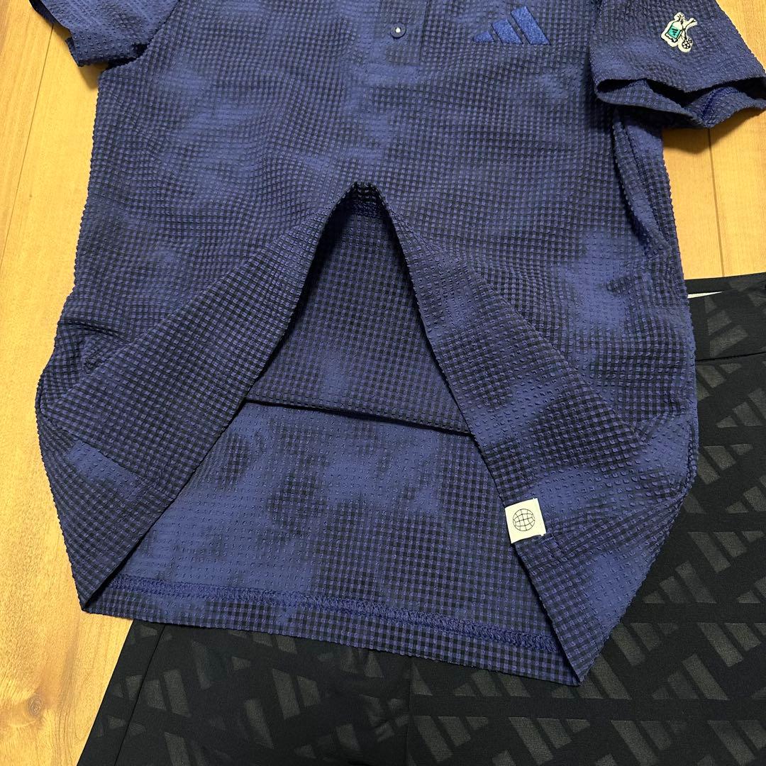 【新品S】シアサッカーポロシャツ　キュロット　セットアップ ネイビー　春夏