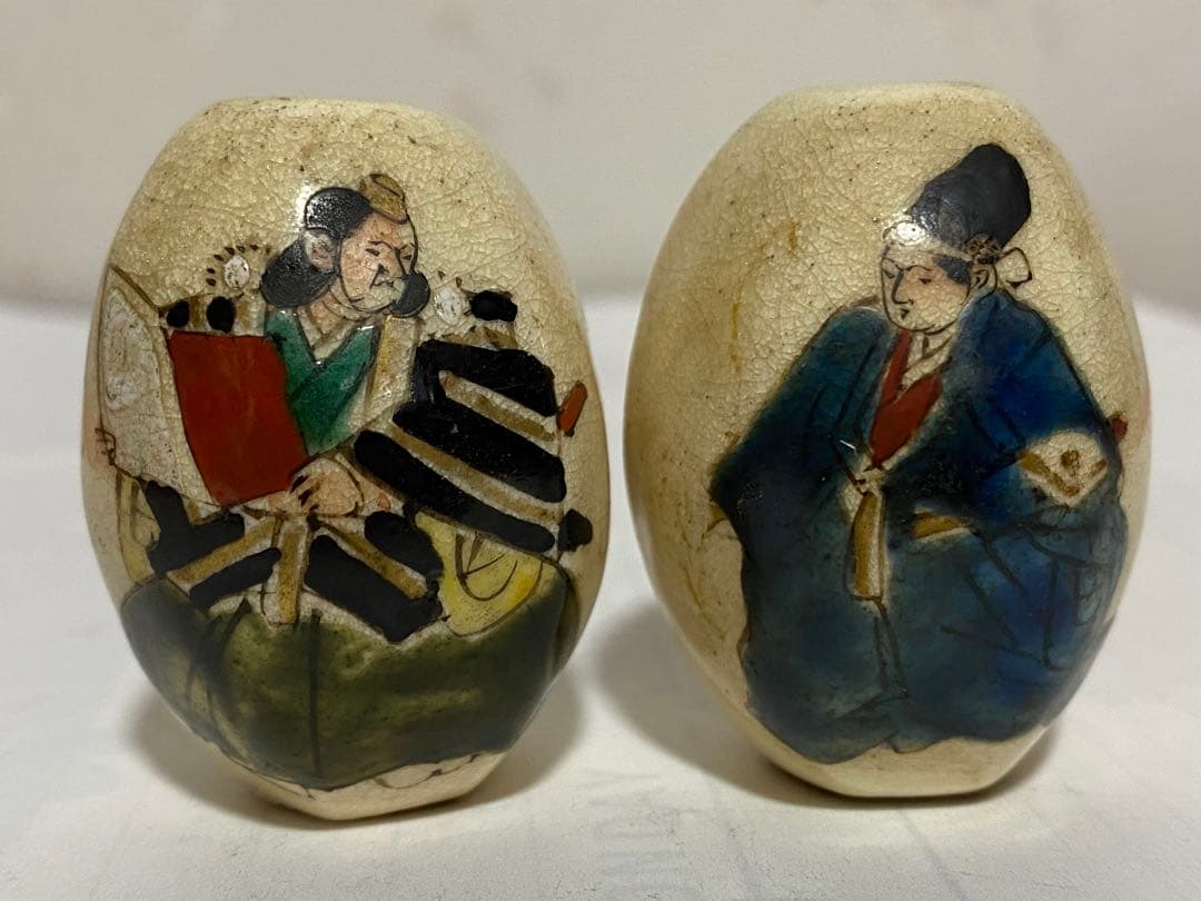 ♦️金彩緑釉色絵 六角面取り 弁慶勧進帳 風鎮 江戸 文化文政〜幕末 古美術骨董品