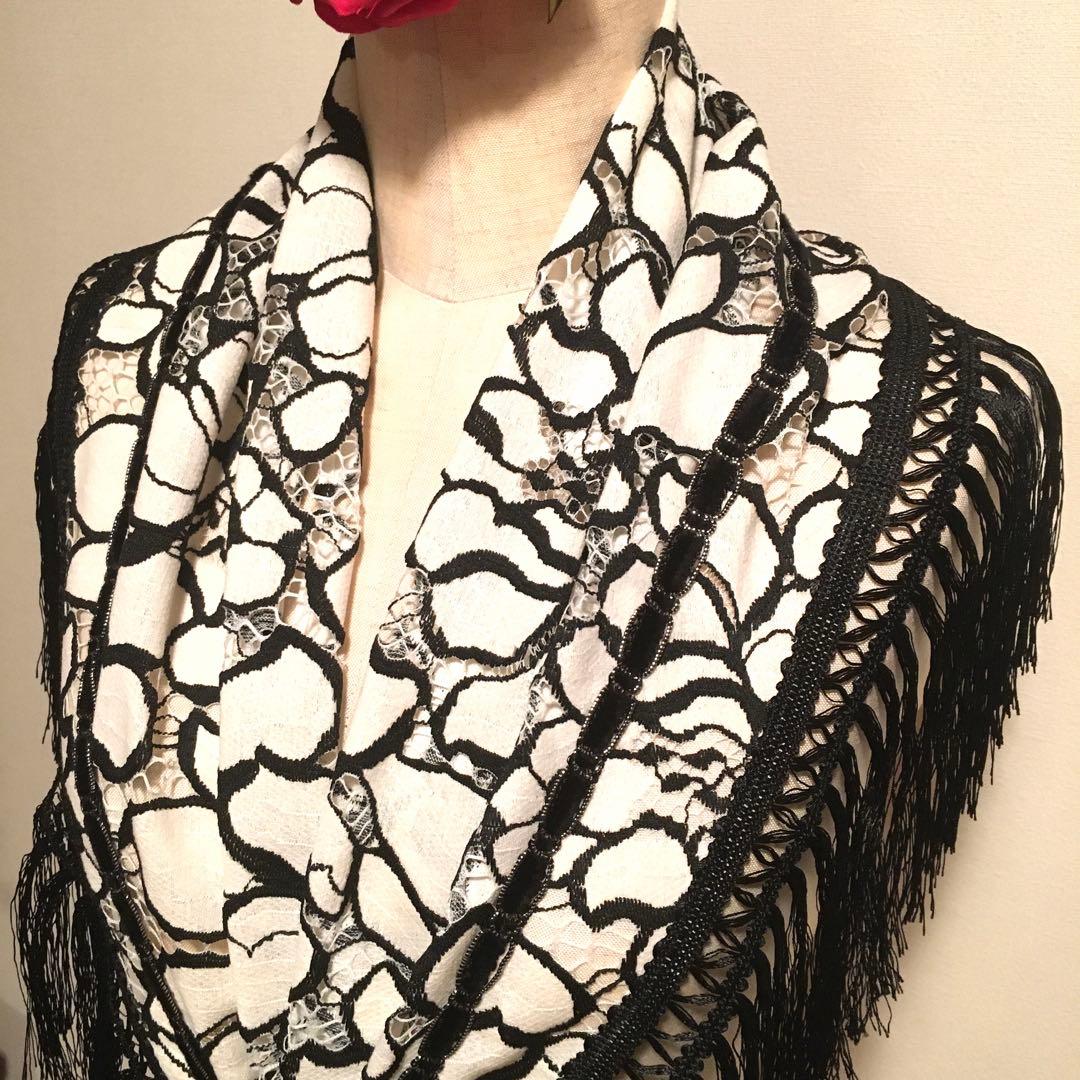 フラメンコ 衣装 ロングシージョ 刺繍花柄レース モノトーン
