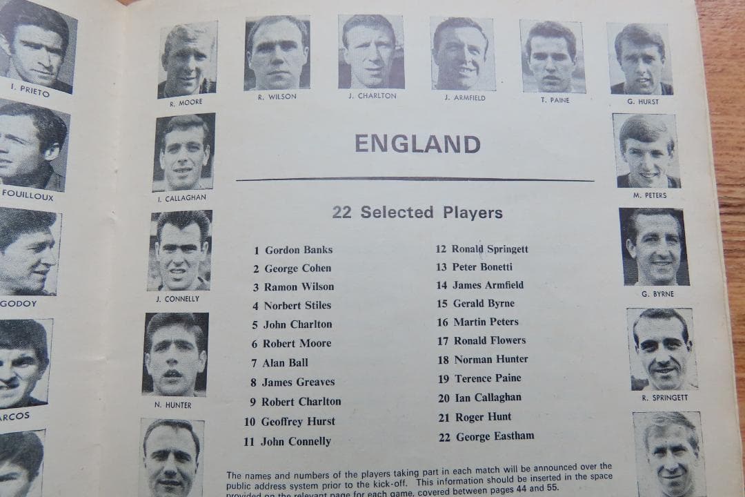 1966年イングラントワールドカップサッカープログラム貴重品ペレベッケンバウア